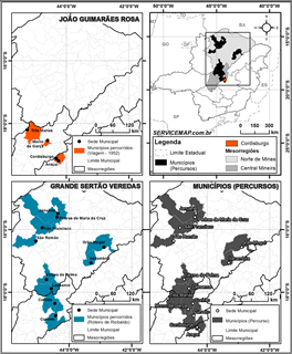 Mapa do percurso feito por Guimarães Rosa e Riobaldo.